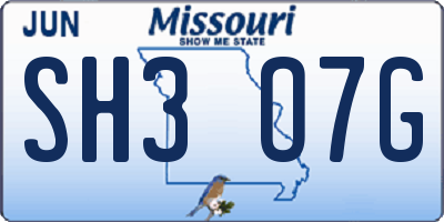 MO license plate SH3O7G