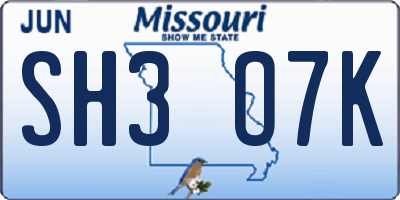 MO license plate SH3O7K