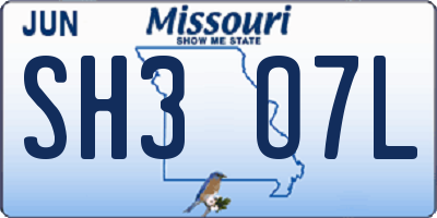 MO license plate SH3O7L