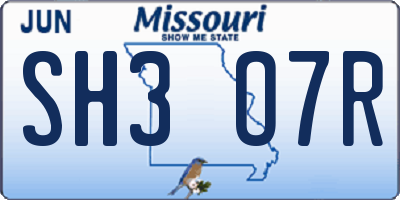 MO license plate SH3O7R