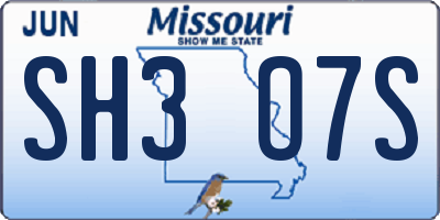 MO license plate SH3O7S