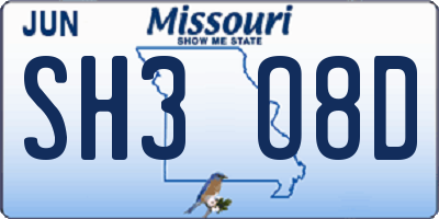 MO license plate SH3O8D