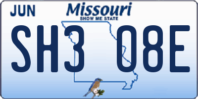 MO license plate SH3O8E