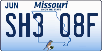 MO license plate SH3O8F