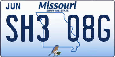 MO license plate SH3O8G