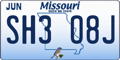 MO license plate SH3O8J