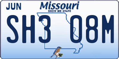 MO license plate SH3O8M