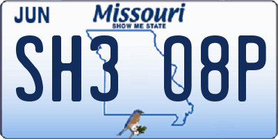 MO license plate SH3O8P