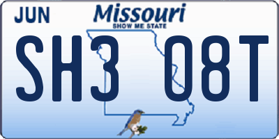 MO license plate SH3O8T