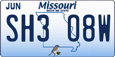 MO license plate SH3O8W