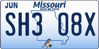 MO license plate SH3O8X
