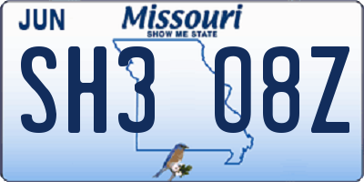MO license plate SH3O8Z