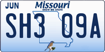 MO license plate SH3O9A