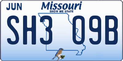 MO license plate SH3O9B