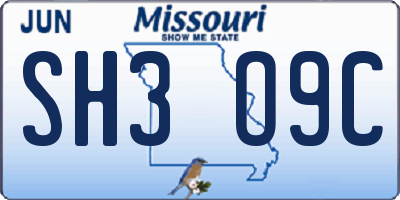 MO license plate SH3O9C