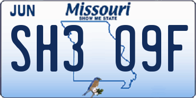 MO license plate SH3O9F