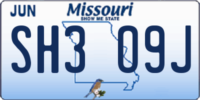 MO license plate SH3O9J