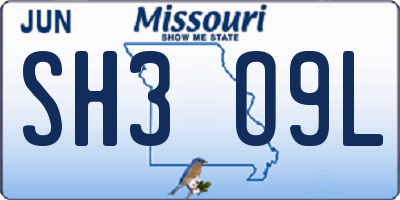 MO license plate SH3O9L