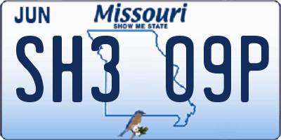 MO license plate SH3O9P