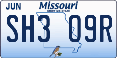 MO license plate SH3O9R