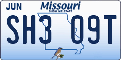 MO license plate SH3O9T