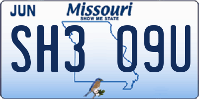MO license plate SH3O9U