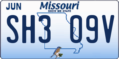 MO license plate SH3O9V