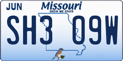 MO license plate SH3O9W
