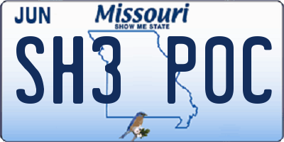 MO license plate SH3P0C