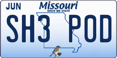 MO license plate SH3P0D