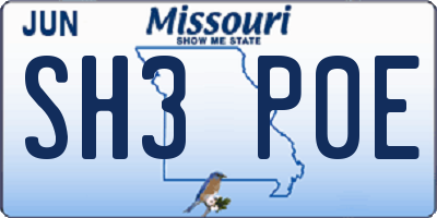 MO license plate SH3P0E