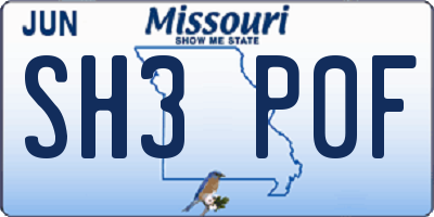 MO license plate SH3P0F