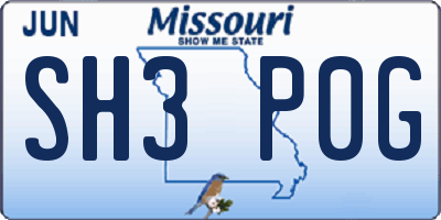 MO license plate SH3P0G