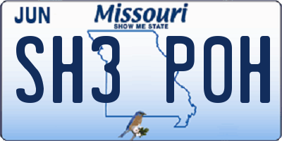 MO license plate SH3P0H