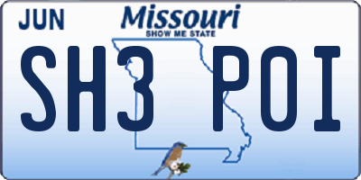 MO license plate SH3P0I