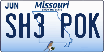 MO license plate SH3P0K