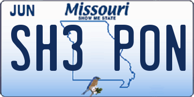MO license plate SH3P0N