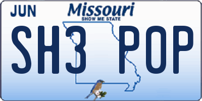 MO license plate SH3P0P