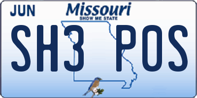 MO license plate SH3P0S