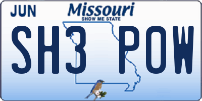 MO license plate SH3P0W