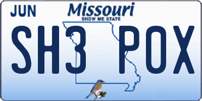MO license plate SH3P0X
