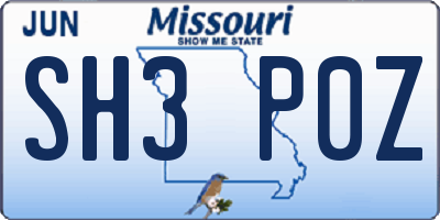 MO license plate SH3P0Z