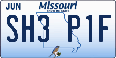 MO license plate SH3P1F