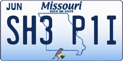 MO license plate SH3P1I