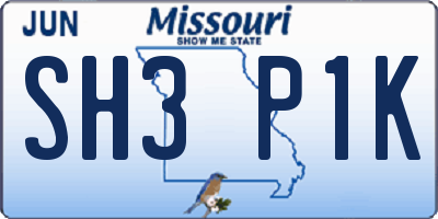 MO license plate SH3P1K