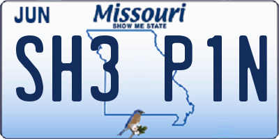 MO license plate SH3P1N