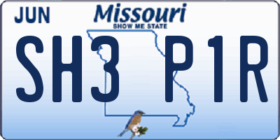MO license plate SH3P1R