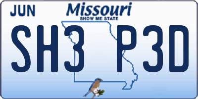 MO license plate SH3P3D