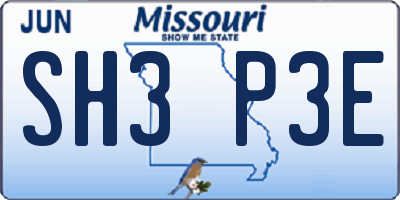 MO license plate SH3P3E
