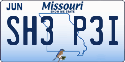 MO license plate SH3P3I
